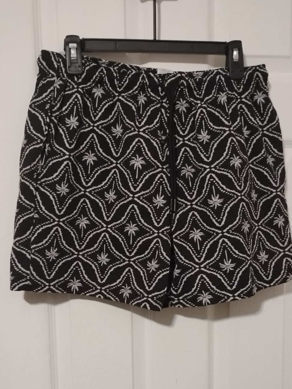 Men’s Black Swim Shorts with White Tropical Print Size M